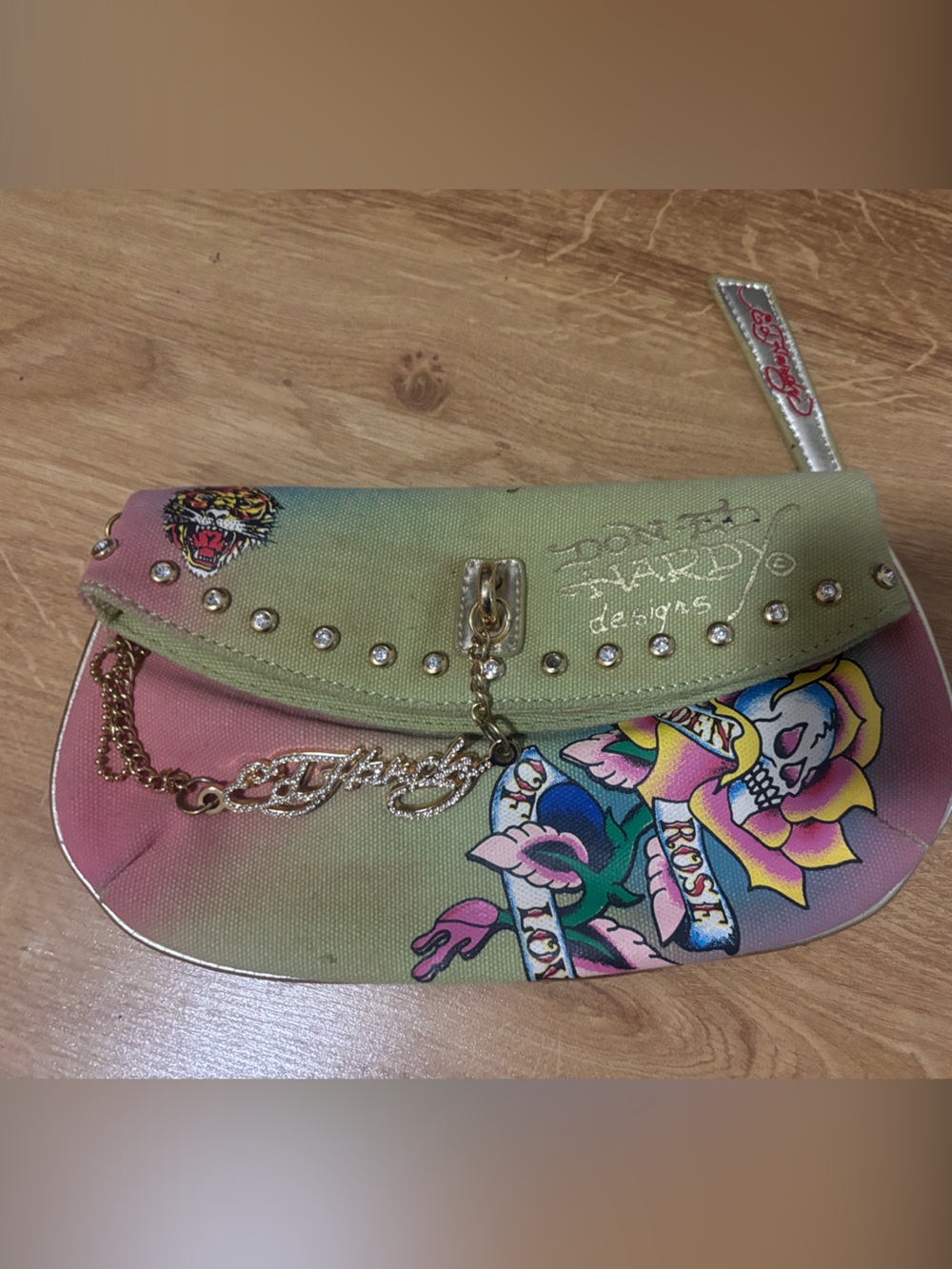 Ed Hardy Pastel Ombre Studded Floral Wristlet